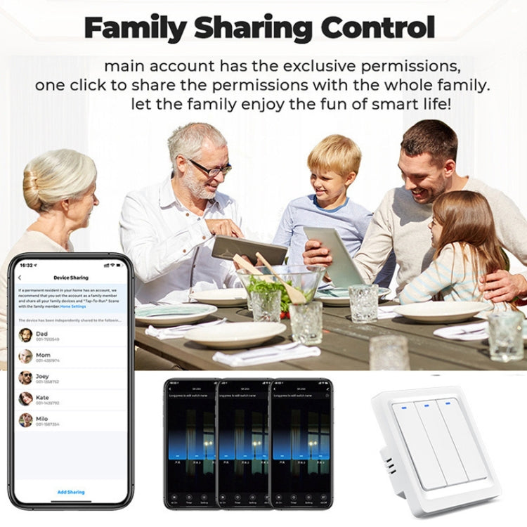 Tuya ZigBee Smart Single-fire Zero-fire Sharing Switch Phone Control Voice Panel EU Plug, Spec: 3 Buttons