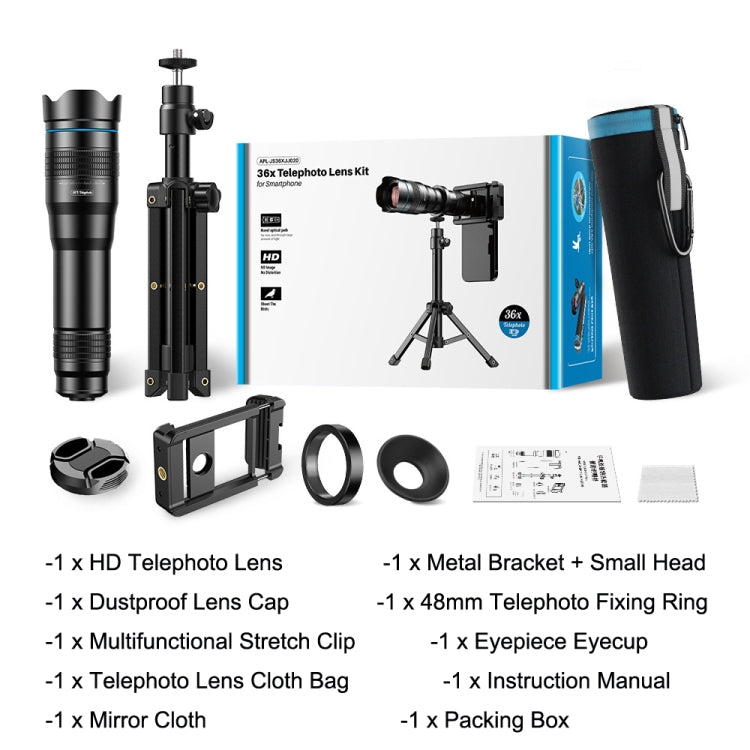 Apexel APL-36XJJ020 36X HD Telescope Universal Telephoto Phone Lens + Clip + Tripod Set - free shipping - PMC Jewellery - Order now!
