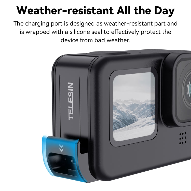 For GoPro Hero11 Black / HERO10 Black /9 Black TELESIN Weather-resistant Side Cover Easy Removable Charging Cover Port(Black) - free shipping - PMC Jewellery - Order now!