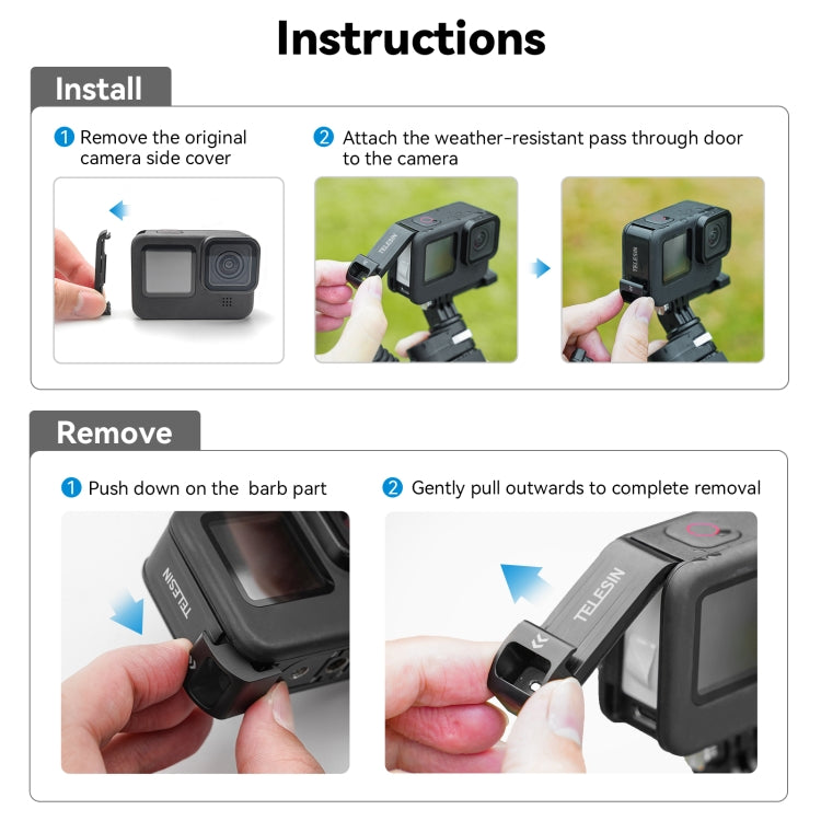 For GoPro Hero11 Black / HERO10 Black /9 Black TELESIN Weather-resistant Side Cover Easy Removable Charging Cover Port(Black) - free shipping - PMC Jewellery - Order now!