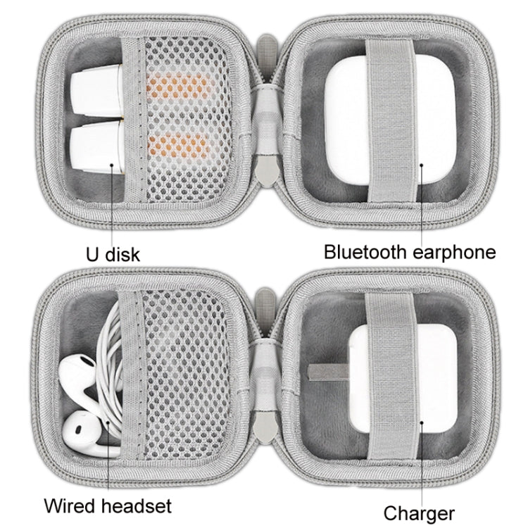 Baona BN-F003 Leather Digital Headphone Cable U Disk Storage Bag, Specification: Rectangular Gray