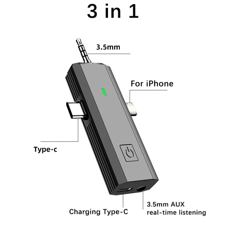 S17 Wireless 3 In 1 Lavalier MIC For Phone SLR Camera Loudspeaker ,Spec: 1 Drag Two Full Black
