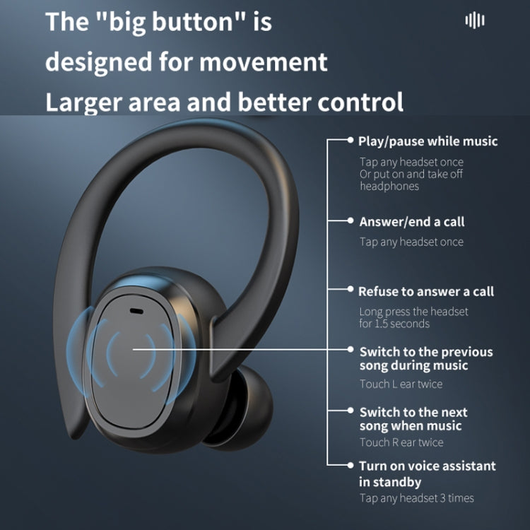 S260 Hanging Ear With Charging Bin Digital Display Stereo Bluetooth Earphones(Black)