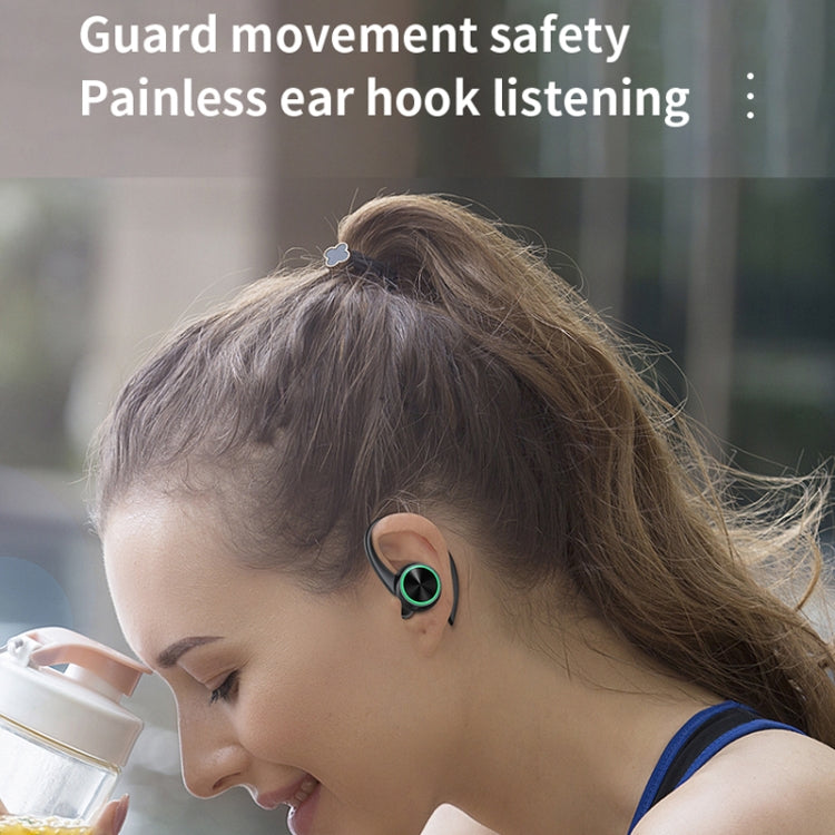 R201 With Charging Bin Hanging Ear Stereo Digital Display Bluetooth Earphones(White)