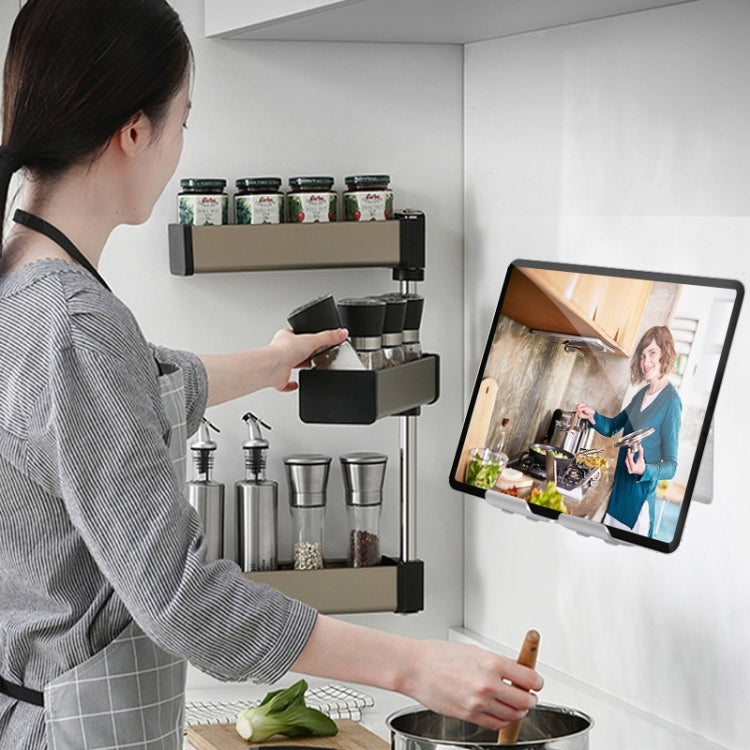 B87 Punch-free Tablet PC Aluminum Alloy Bracket Bathroom Kitchen Adhesive Wall Phone Holder(Silver Gray)