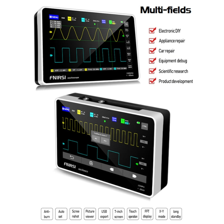 FNIRSI 1013D 1GS Sampling Dual Channel 100M Bandwidth Digital Oscilloscope, US Plug(English)
