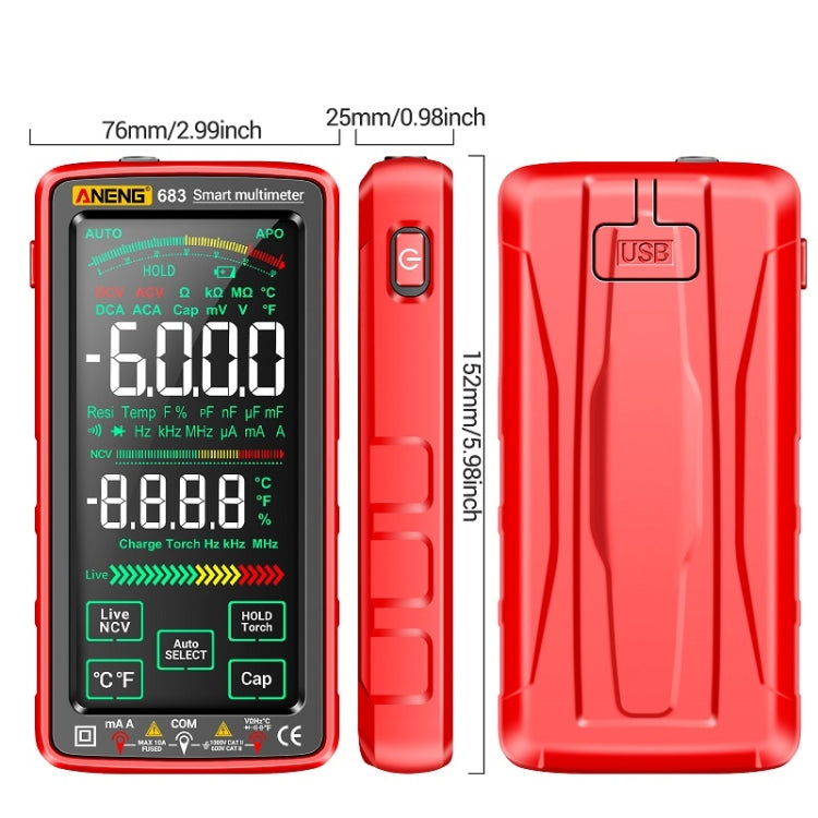 ANENG 683 Smart Touch Screen Automatic Range Rechargeable Multimeter(Black)