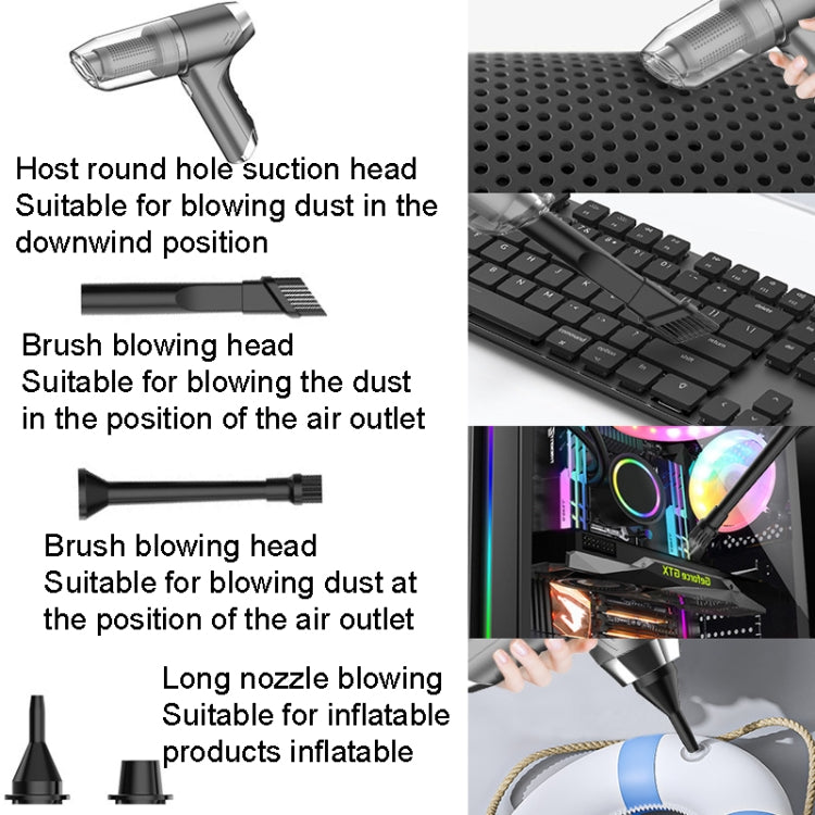SUITU ST-6671 Wireless Car Vacuum Cleaner Small Handheld Blowing and Suction Dual Use, Style: Brushless Silver Gray+Floor Brush