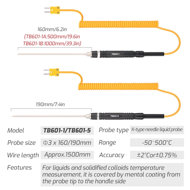 TASI TB601-5 Pointed Needle Liquid Probe K-Type Probe Use With Thermometer