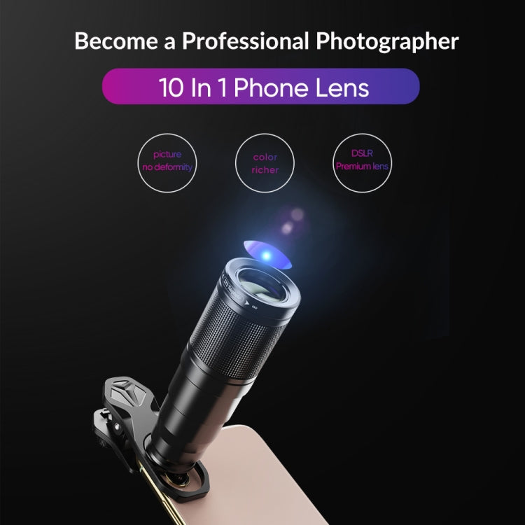 APEXEL APL-22XDG9 22X External Camera Adjustable Focus Mobile Phone Lens(10 in 1) - free shipping - PMC Jewellery - Order now!