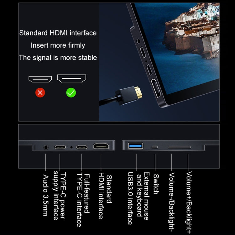 13.3 inch Touch Version 4K Portable External Extended Screen Display For Switch/PS5/Mobile Phone/Computer(AU Plug)