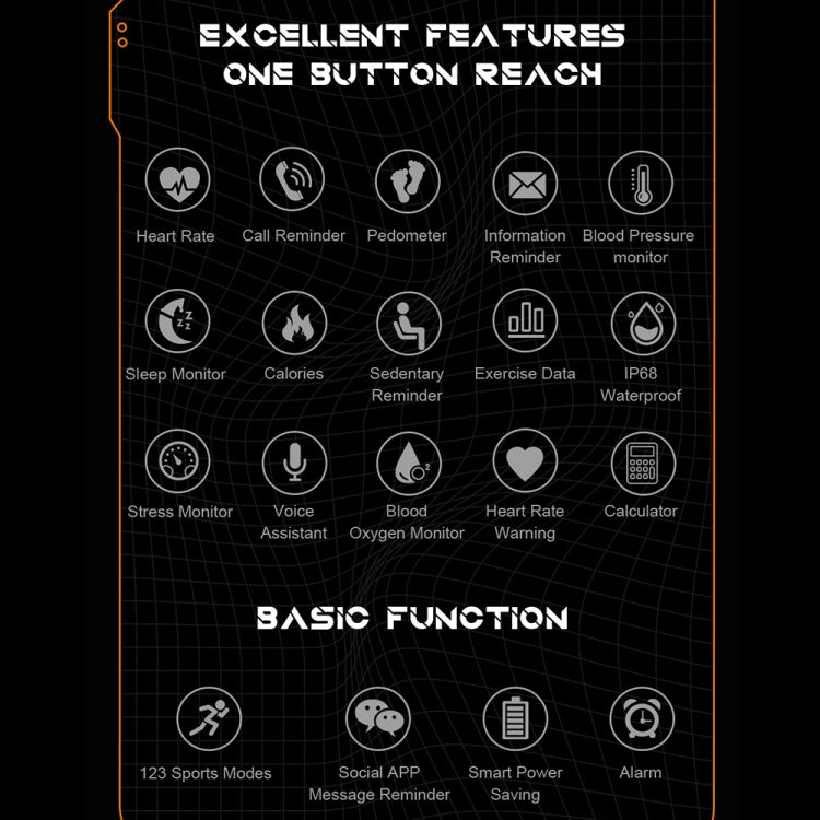 1.83 Inch IP68 Water-resistant Bluetooth Call Sports Smart Watch Outdoor Three-Proof Multifunctional Watch(Orange)
