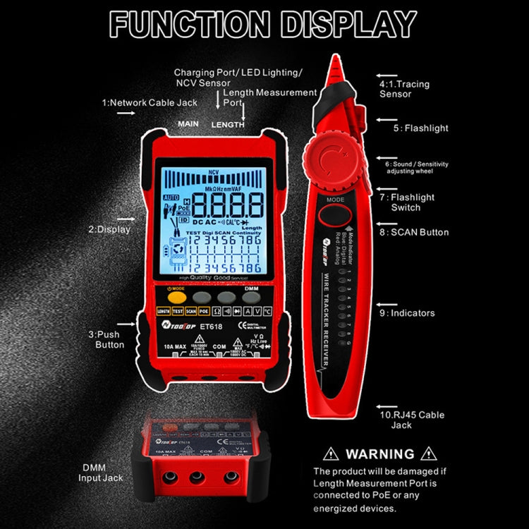 TOOLTOP 600m/1968ft Network Cable Length 2 in 1 Network Cable Finder Multimeter(7 pcs/set) - free shipping - PMC Jewellery - Order now!