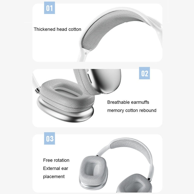 Wireless Bluetooth Headphones Noise Reduction Stereo Gaming Headset(Silver)
