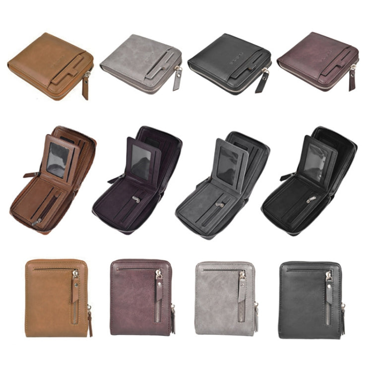 DEABOLAR Men Short Type PU Wallet Retro Zipper RFID Antimagnetic Card Holder(Brown)