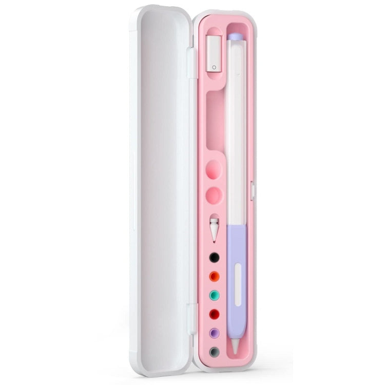 For Apple Pencil 1/2 Capacitance Pen Adapter Accessory Storage Box(Sakura Pink)