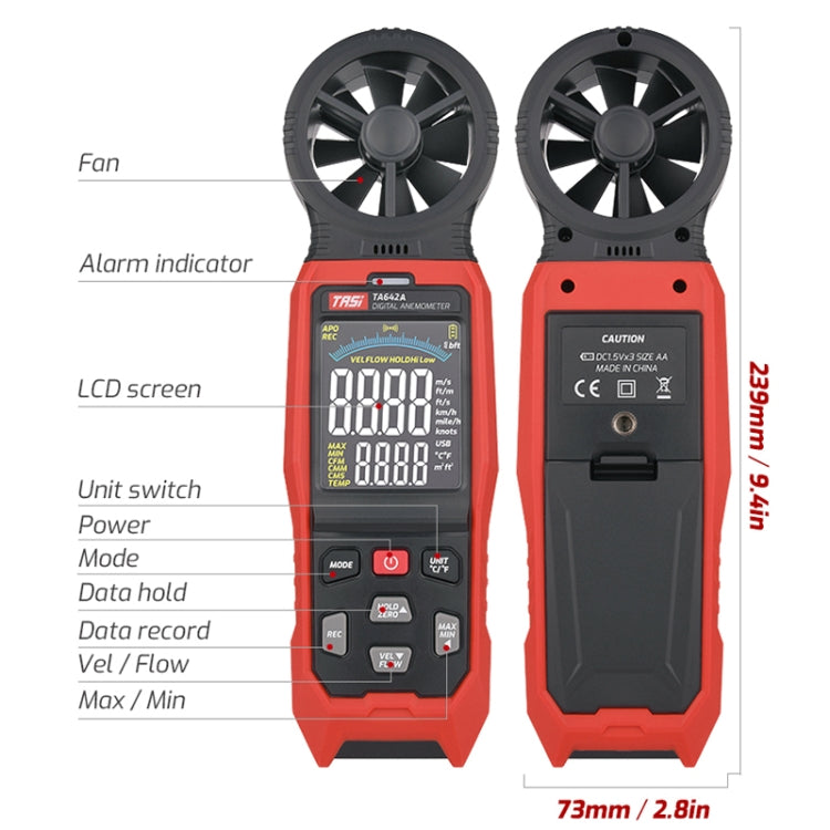 TASI TA642A Portable Digital Wind Speed Meter Air Volume Tester