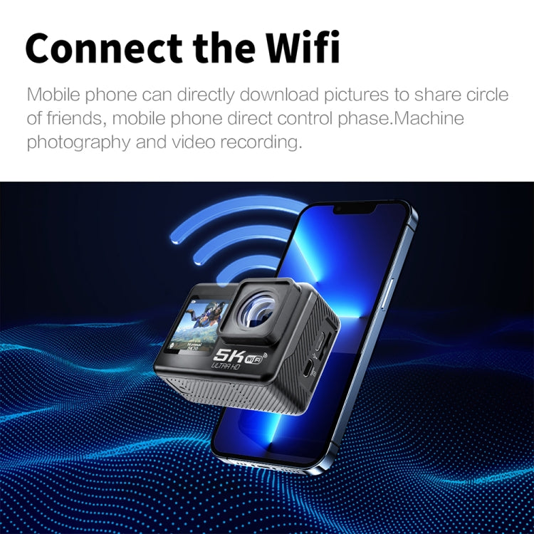 5K/30FPS WIFI HD Anti-Shake Remote Touch Dual-Screen IP68 Water-resistant Sports Camera, Style: Camera+128G Card