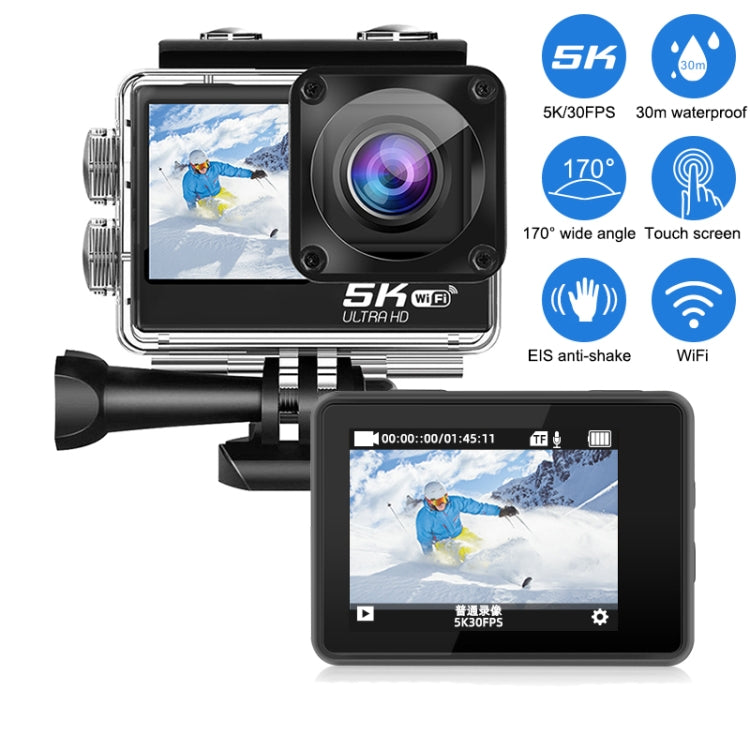 5K/30FPS WIFI HD Anti-Shake Remote Touch Dual-Screen IP68 Water-resistant Sports Camera, Style: Camera+128G Card