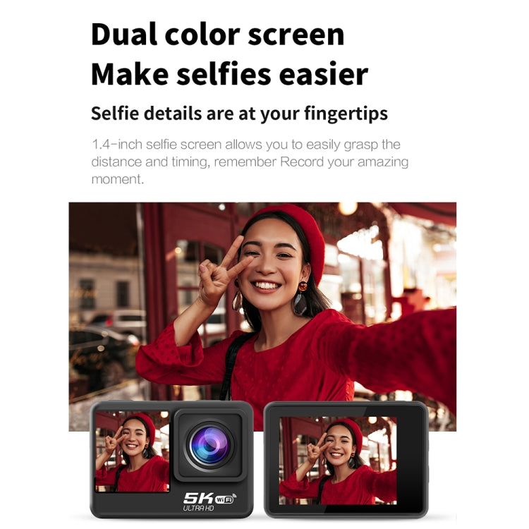5K/30FPS WIFI HD Anti-Shake Remote Touch Dual-Screen IP68 Water-resistant Sports Camera, Style: Camera+128G Card