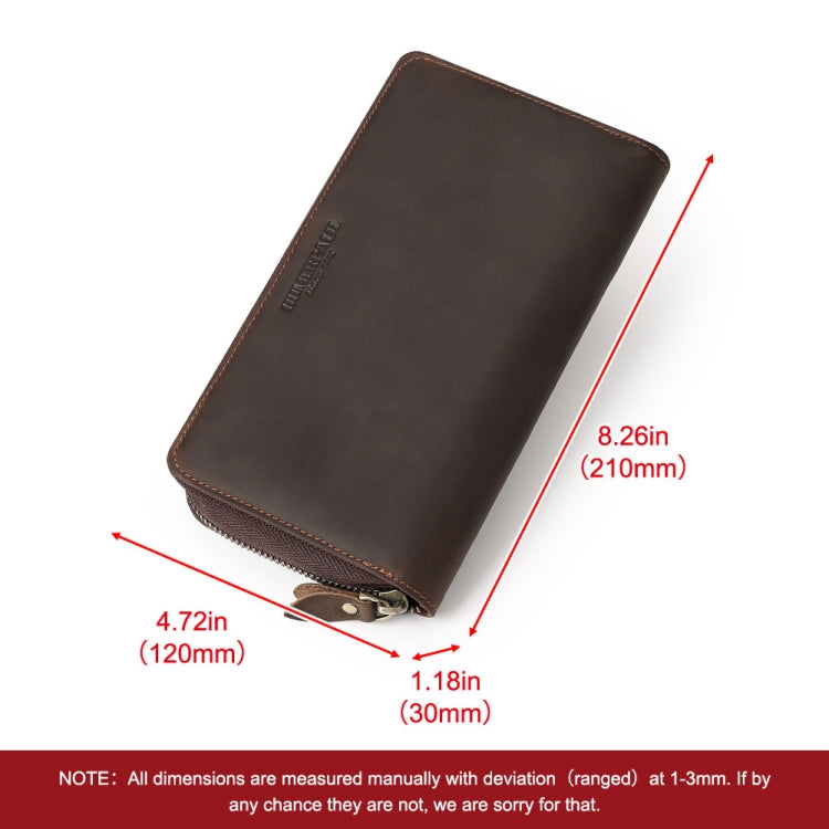 HUMERPAUL RFID Retro Zipper Multi -Card Leather Men Long Wallet Handbag(Coffee)