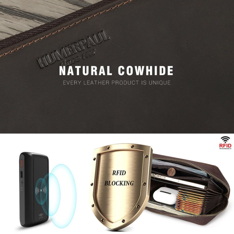 HUMERPAUL RFID Retro Zipper Multi -Card Leather Men Long Wallet Handbag(Coffee) - free shipping - PMC Jewellery - Order now!