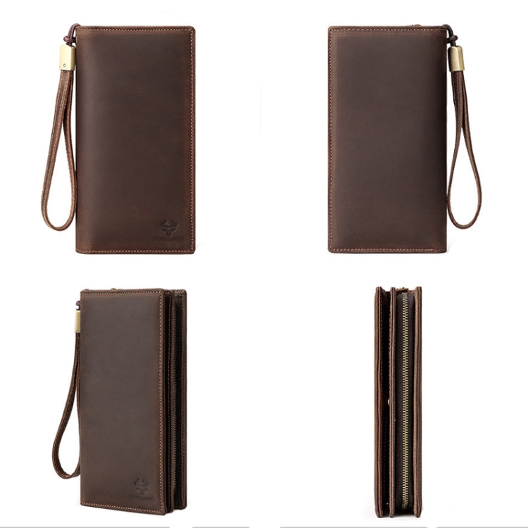 HUMERPAUL RFID Large Capacity Leather Wallet Long Men Pump Mobile Phone(Brown) - free shipping - PMC Jewellery - Order now!