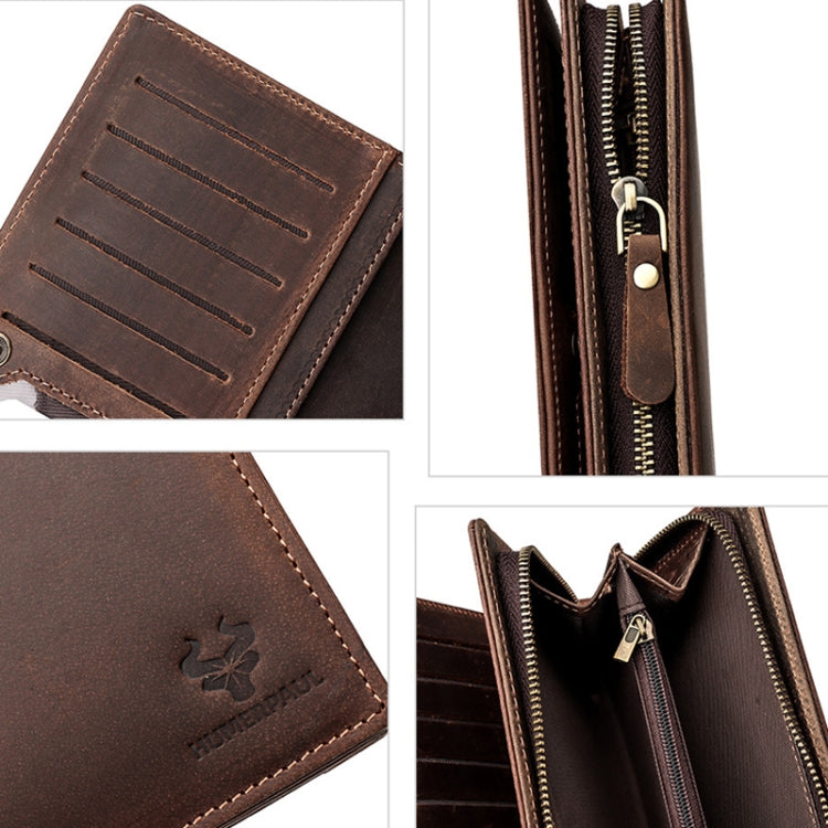 HUMERPAUL RFID Large Capacity Leather Wallet Long Men Pump Mobile Phone(Brown) - free shipping - PMC Jewellery - Order now!