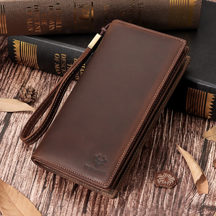 HUMERPAUL RFID Large Capacity Leather Wallet Long Men Pump Mobile Phone(Brown) - free shipping - PMC Jewellery - Order now!
