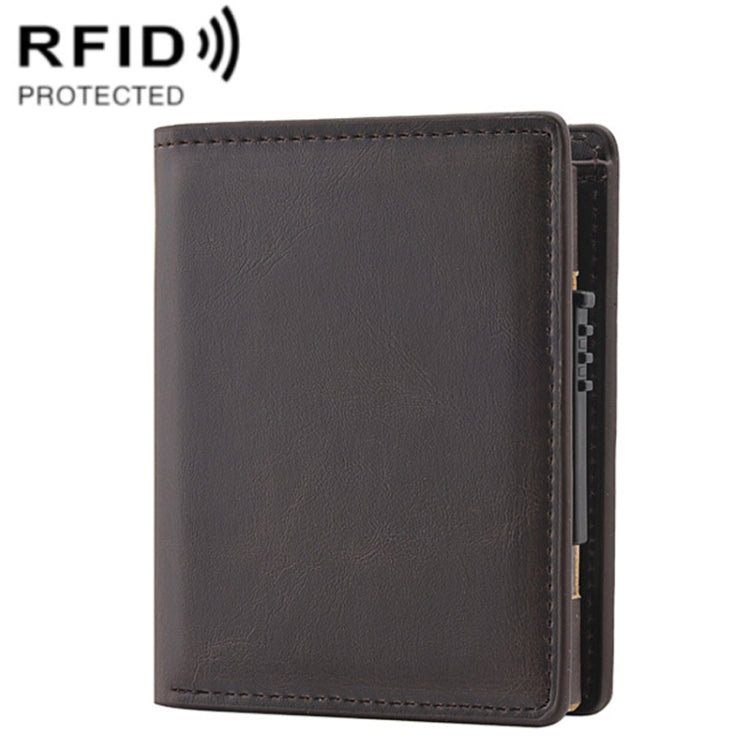 RFID Anti-Theft Short Wallet Automatic Pop-Up Aluminum Alloy Antimagnetic Card Holder(Dark Brown)