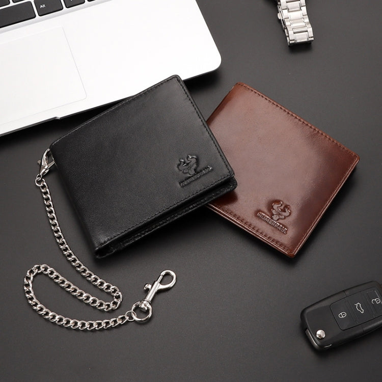HUMERPAUL RFID Anti-Magnetic Men Pickup Card Bag Metal Chain Short Leather Wallet, Color: Black - free shipping - PMC TechLife - Order now!