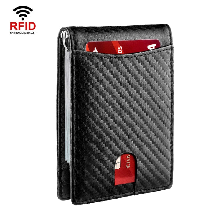 RFID Anti-Theft Brush Leather Multi Card Pocket Coin Wallet Credit Card Case(Carbon Fiber+Black Inside)