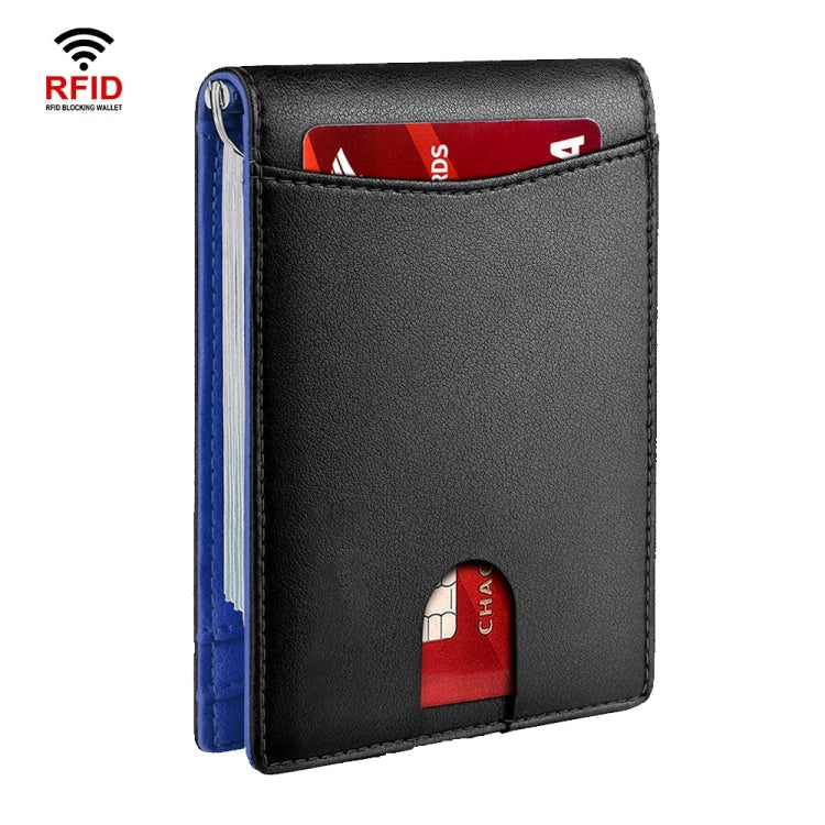 RFID Anti-Theft Brush Leather Multi Card Pocket Coin Wallet Credit Card Case(Flat Pattern+Blue Inside)