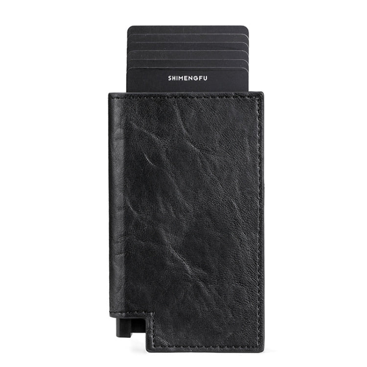 Pop-up Leather Metal Card Holder RFID Bifold Wallet(Black)