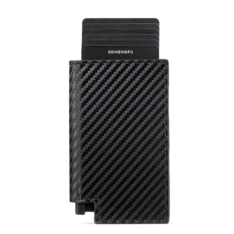 Pop-up Leather Metal Card Holder RFID Bifold Wallet(Carbon Fiber Black)