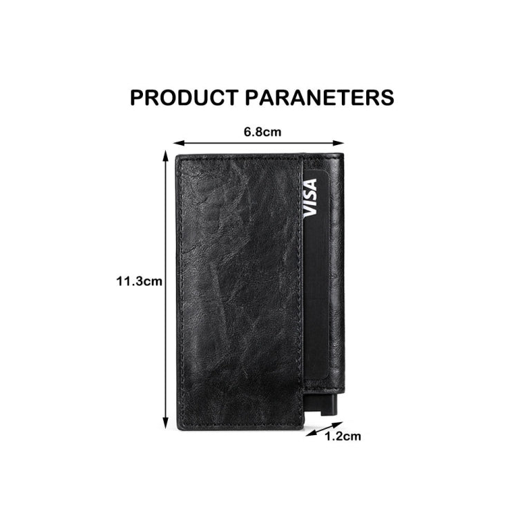 Pop-up Leather Metal Card Holder RFID Bifold Wallet(Carbon Fiber Black)