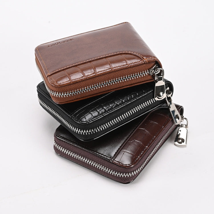 RFID Anti-Theft Swipe Mens Wallet Multifunctional Short Zipper Purse(Black)
