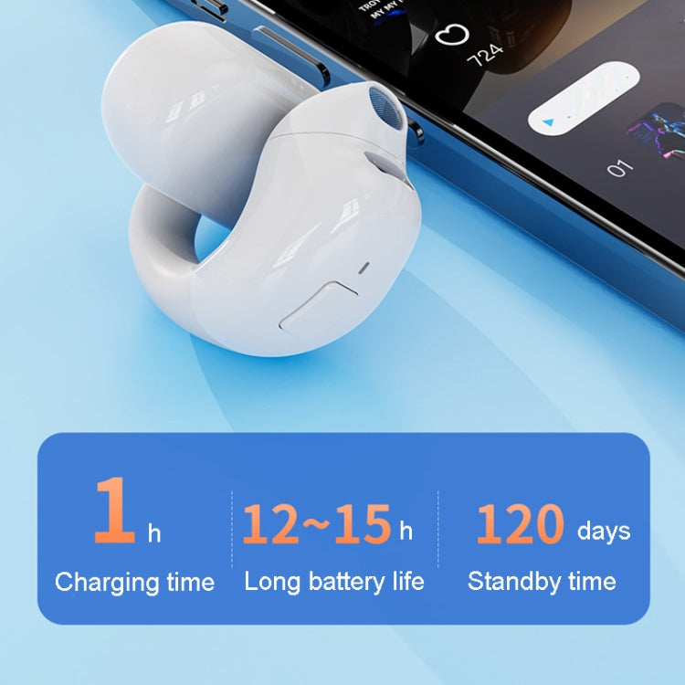 Clip-On Single Ear Bluetooth Earphone Wireless Earphone For Sports And Gaming, Packing: Box(White)