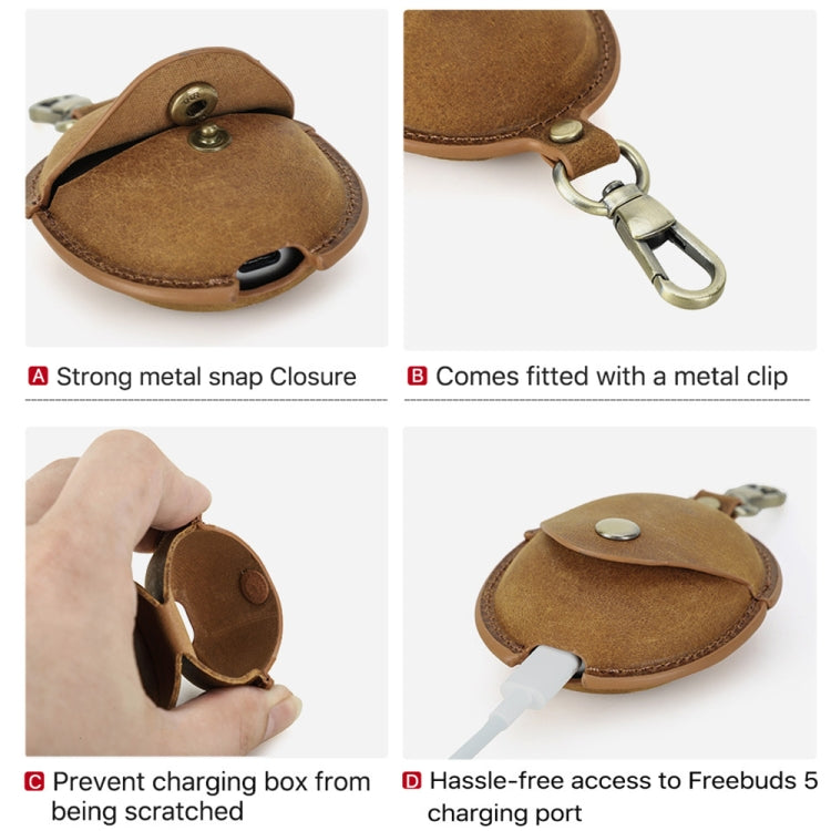For Huawei FreeBuds 5 CONTACTS FAMILY CF1170 Cowhide Anti-Fall Bluetooth Earphone Protective Case(Brown)