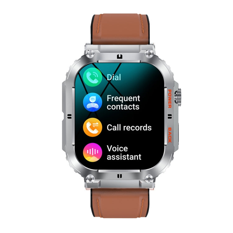 K57 Pro 1.96 Inch Bluetooth Call Music Weather Display Water-resistant Smart Watch, Color: Silver Leather
