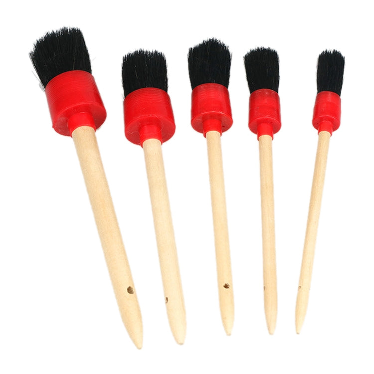 5 in 1 Car Detailing Brush Cleaning Natural Boar Hair Brushes Auto Detail Tools Products Wheels Dashboard (Black) - Car washing supplies by PMC TechLife | Online Shopping South Africa | PMC TechLife