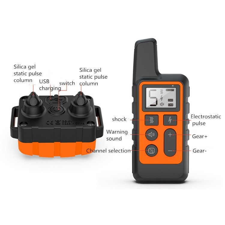 500m Dog Training Bark Stopper Remote Control Electric Shock Water-resistant Electronic Collar(Orange)