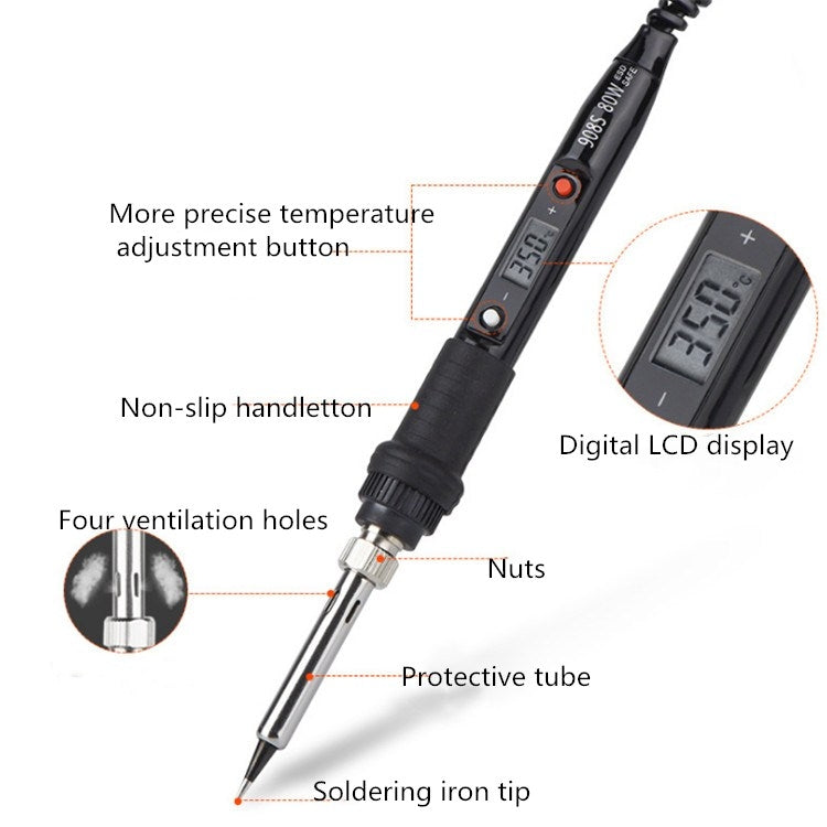 908S 80W LCD Thermostat Soldering Iron Constant Temperature Soldering Iron, Plug Type:US Plug(Black) - free shipping - PMC Jewellery - Order now!