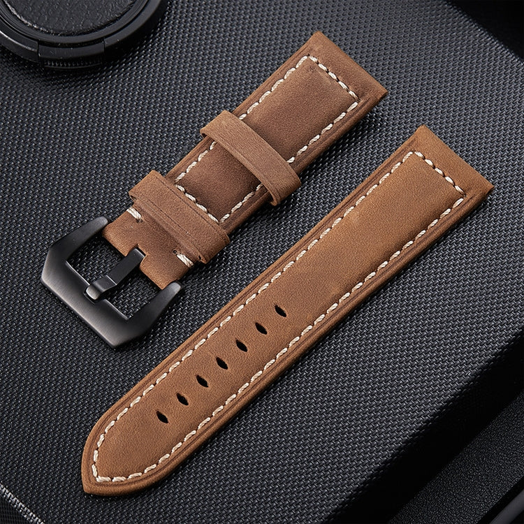 Crazy Horse Layer Frosted Black Buckle Watch Leather Watch Band, Size: 24mm (Light Brown) - Watch Bands by PMC Jewellery | Online Shopping South Africa | PMC Jewellery | Buy Now Pay Later Mobicred