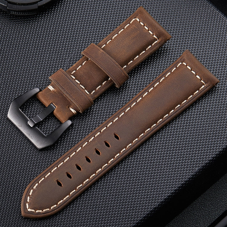 Crazy Horse Layer Frosted Black Buckle Watch Leather Watch Band, Size: 24mm (Dark Brown) - Watch Bands by PMC Jewellery | Online Shopping South Africa | PMC Jewellery | Buy Now Pay Later Mobicred