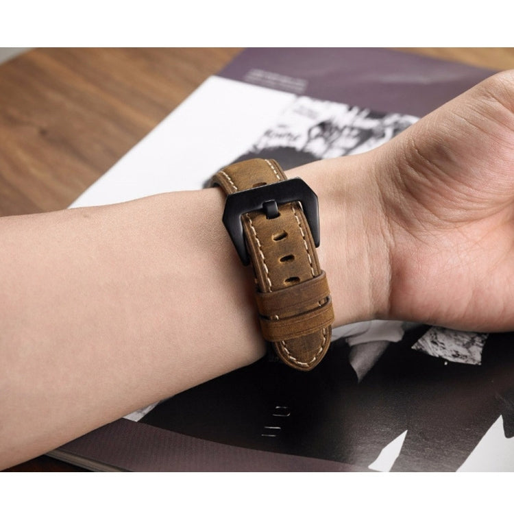 Crazy Horse Layer Frosted Black Buckle Watch Leather Watch Band, Size: 24mm (Dark Brown) - Watch Bands by PMC TechLife | Online Shopping South Africa | PMC TechLife | Buy Now Pay Later Mobicred
