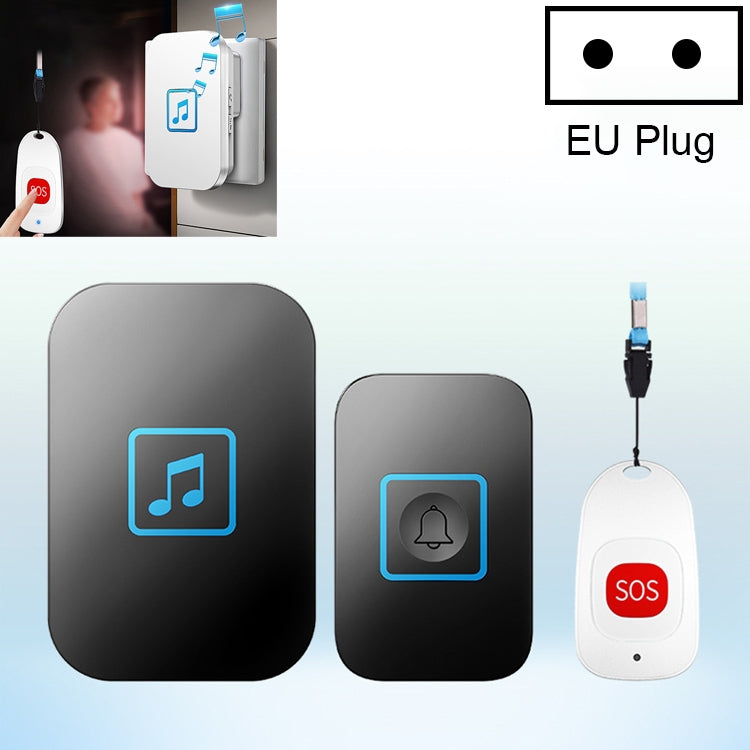 CACAZI C86 Wireless SOS Pager Doorbell Old man Child Emergency Alarm Remote Call Bell, EU Plug(Black) - free shipping - PMC Jewellery - Order now!