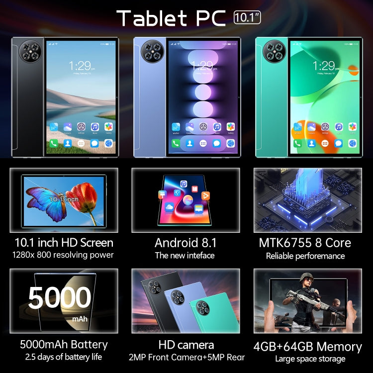 X90 4G LTE Tablet PC, 10.1 inch, 4GB+64GB, Android 8.1 MTK6755 Octa-core 2.0GHz, Support Dual SIM / WiFi / Bluetooth / GPS (Green) - Others by PMC Jewellery | Online Shopping South Africa | PMC Jewellery | Buy Now Pay Later Mobicred