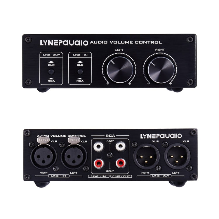 LINEPAUDIO A977 2 In 2 Out Switcher Full-balance Passive Preamp Active Speaker Double Sound Source Volume Controller (Black)