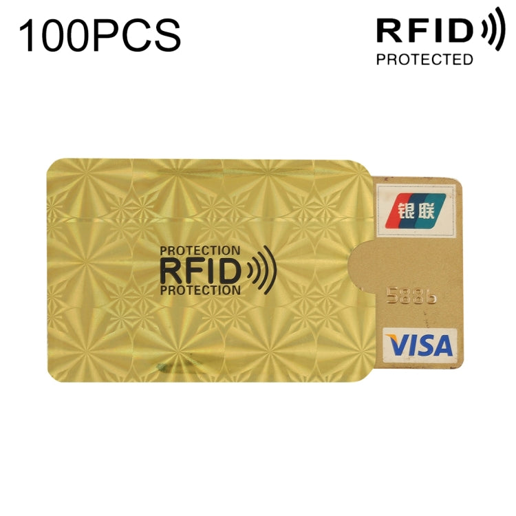 100pcs Aluminum Foil RFID Blocking Credit Card ID Bank Card Case Card Holder Cover, Size: 9 x 6.3cm(Golden Snowflake)